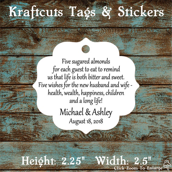Favor Tags, Jordan Almond Favor Tags, Sugared Almond Favor Tags, Italian Wedding Favor Tags #648 Qty: 30 Tags
