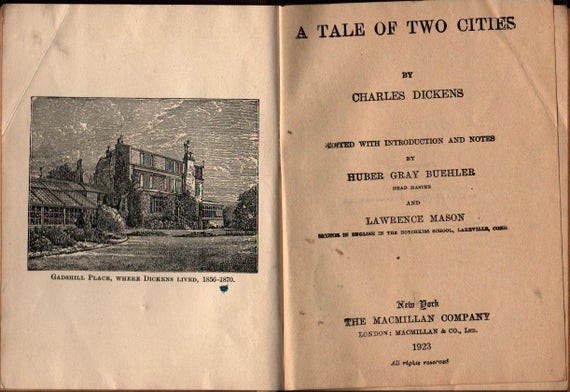 A Tale of Two Cities + MacMillan's Pocket Classics + Charles Dickens + 1923 + Vintage Book