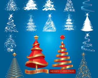 Christmas Tree Digital Clipart Xmas Tree Clip Art Printable Graphics Scrapbooking Invitations Commercial Use INSTANT DOWNLOAD 300 dpi