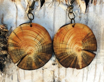 Spalted Pine Earrings,Pine Wood Earrings, Rustic Dangle Earrings, Boho Wood Earrings, Unique Mother's Day Earrings, Natural Mother Gift