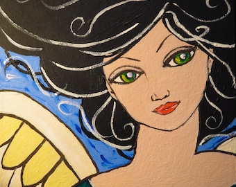 Ariel - Original Folk Art Guardian Angel Painting on Canvas