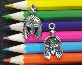 10 PCS - Helmet Warrior Medieval Knight Silver Charm Pendant C0592