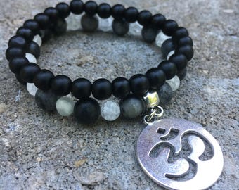 Bracelet, Yoga Bracelet, Om Bracelet, Zen Bracelet, Beaded Bracelet, Stretch Bracelet