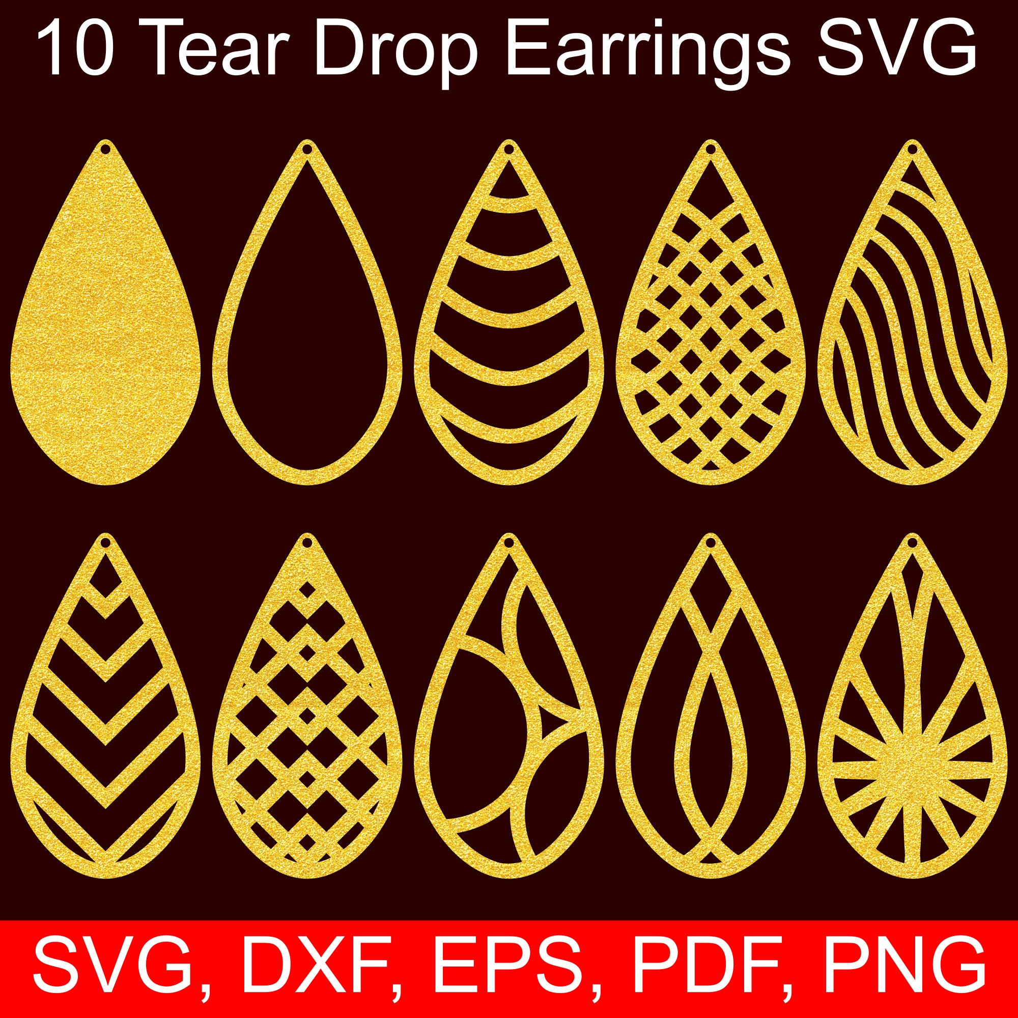 10 Tear Drop Earrings SVG Files, Tear Drop SVG Cut files for Cricut