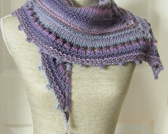 SALE - Handknit Women Triangle Scarf Shawl Style Neckwrap with Bead Dangles - Lavender