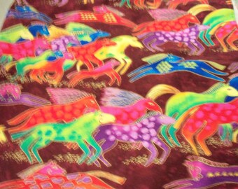 Laurel Burch Fabric Horses with Metallic Gold Accents New 17" x 22"