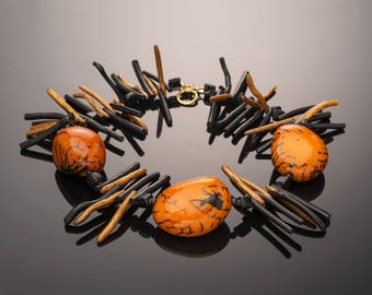 Tagua Nuts, Dyed Coral Sticks - 19 iches