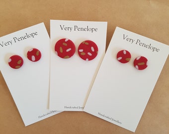 Polymer Clay Stud Earrings/red with sprinkles