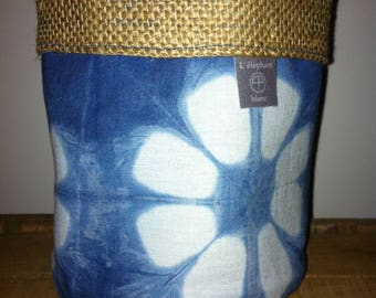 Storage pot fabric Indigo color 13 x 13 cm flower pattern