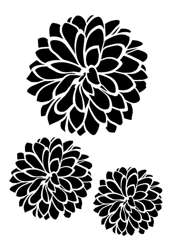 Download 8.3/11.7 Dhalia flower stencil 3 flowers. A4.