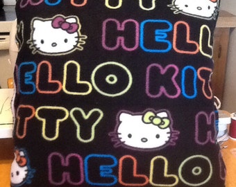 Neon hello kitty fleece throw pillow/ back is solid black cotton