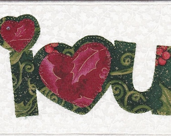 I Love You Quilted Fabric Postcard Christmas Edition