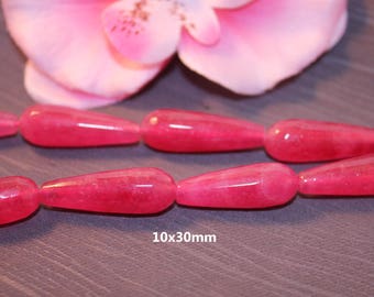 Lot 2 beads of Jade Rose shape drop elongated 10x30mm