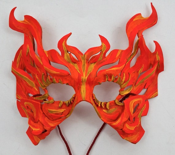 Large BlackLight Leather Flame Mask Black Light Fire Mask