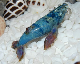 Lampwork Boro Glass Pendant - Focal Bead - HUMPBACK WHALE blue purple