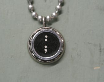 Typewriter Key "Colon Semicolon" Authentic Punctuation Necklace, Vintage Typewriter Pendant, Antique,Numbers, A-Z Letters By UPcycled Works