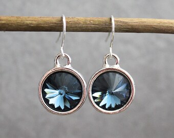 Dark Blue Crystal Earrings, Dark Blue Earrings, Blue Drop Earrings, Blue Dangle Earring, Blue Chandelier Earrings, Blue Bridesmaid Earrings
