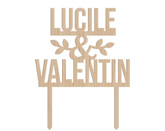 Model cake topper rustic wedding personalized with names