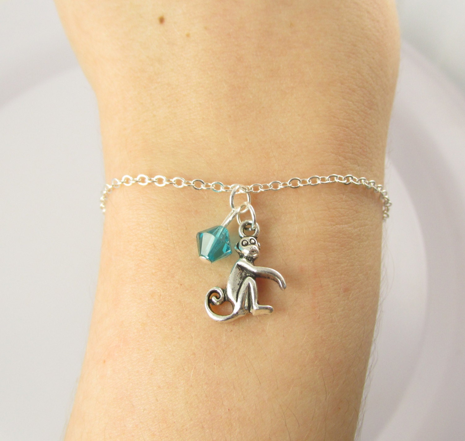 Monkey Bracelet choose a birthstone Monkey Gift Monkey