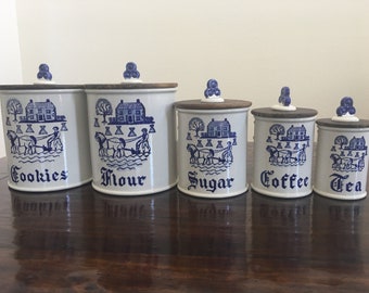 Metlox Poppytrail Blue White Canister Set