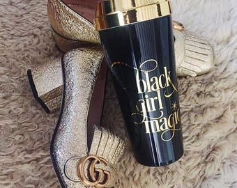 Black Girl Magic gold lid travel coffee mug | Metallic Gold Black Girl Magic - travel mug - coffee cup-
