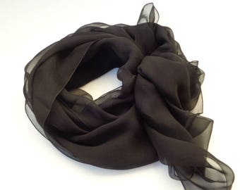 Black silk scarf, hand dyed silk scarf, women silk scarf, long silk scarf, chiffon silk scarf fashion silk scarf