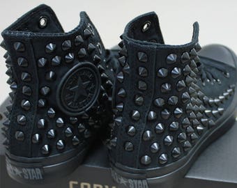 Genuine CONVERSE Monocrome-Black with Black studs All-star Chuck Taylor Sneakers Sheos