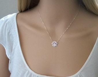Sterling silver lotus necklace; silver lotus flower necklace; long pendant necklace; lotus necklace sterling silver