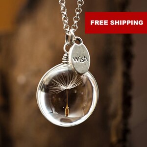 Real Dandelion Seed WISH Fairy necklace Minimalist Inspirational Raw Custom necklace Mothers Day gift idea, friend necklace, gift for women