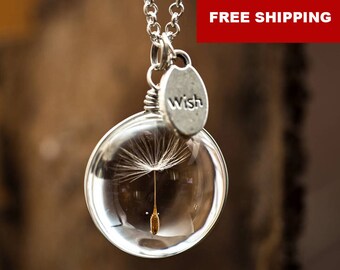 Real Dandelion Seed WISH Fairy necklace Minimalist Inspirational Raw Custom necklace Mothers Day gift idea, friend necklace, gift for women