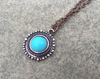 Sale Copper Mediterranean Charm Necklace, Boho Charm Necklace, Aqua Charm Necklace, Blue Charm Jewelry, Copper Jewelry, Traditional Jewelry