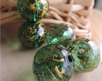 6 Pcs Green Drawbench faceted Acrylic Beads - Gold Veining 18mm (S103)