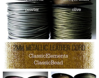 2mm Metallic Leather Cord, Round Leather Cord, Metallic leather , Leather Cord, 2.0mm leather cord, 2mm Leather Cord