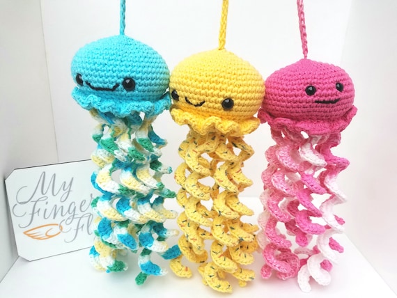 Jellyfish Toy Crocheted in Cotton Yarn Stuffed with Organic