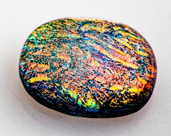 Dichroic Cabochon, Jewelry CAB, Copper & Green Cab, Bead Embroidery Cabochon, Mosaic Tile, Decorative Tile, Dichroic Glass Tile