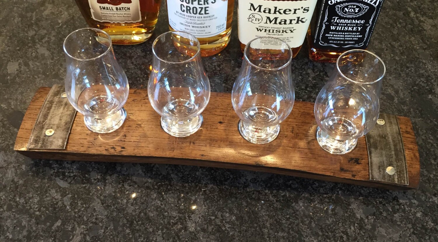 Whiskey Flight Tray For Four Glencairn Whiskey Glasses Made From A