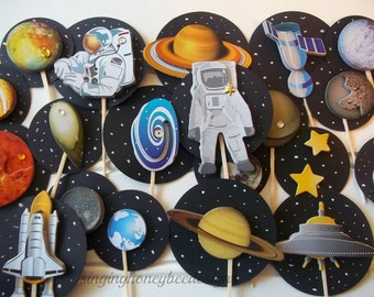 blast off cake toppers, space cake toppers, astronaut toppers, solar system toppers, space birthday, spaceship birthday, blast off birthday