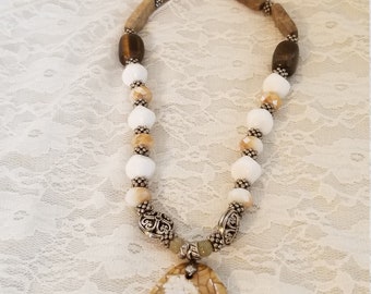 Handmade Necklace with Large Stone Pendant