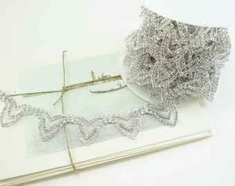 Silver Rhinestone Garland Trim, Rhinestone Chain, Rhinestone Trim, Wedding Rhinestone Applique, Clear Crystal Trim, 20mm ( 1 Feet Qty)