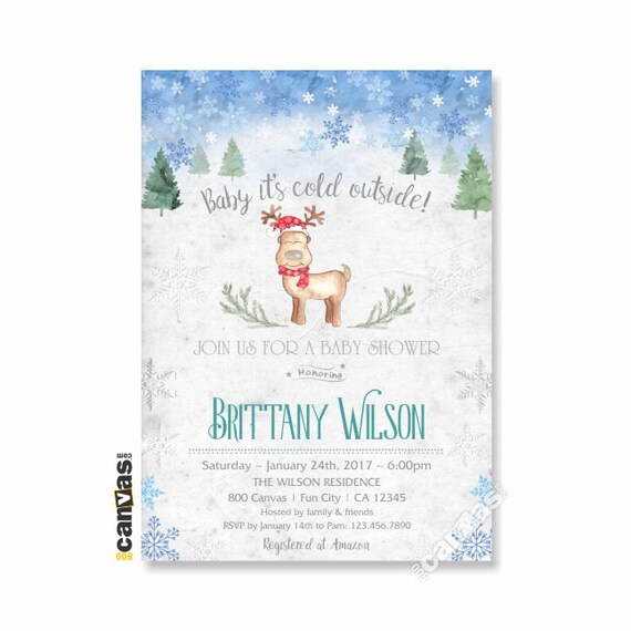 Deer Baby Shower Invitation Baby Its Cold Outside Winter