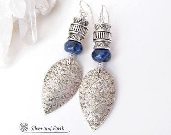 Handmade Sterling Silver Earrings, Sodalite Earrings, Boho Tribal Earrings, Blue Stone Earrings, Southwestern Jewelry, Stone Silver Earrings