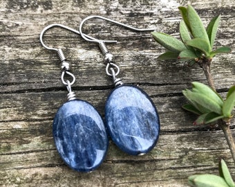 Blue Kyanite Gemstone Ovals . Earrings