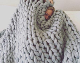 Chunky blanket Merino wool blanket Chunky knit blanket Knit blanket Arm knit blanket Wool blanket Merino throw Home decor Mother's day gift