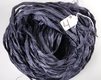 Silk Sari Ribbon, Sari silk ribbon, recycled ribbon, Charcoal Black ribbon, weaving supply, jewelry supply, steampunk ribbon