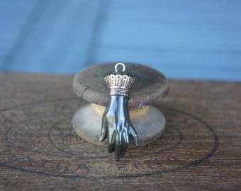 Vintage French Brass Stamping/Antique Style/Dark Patina/Ladies Hand/Pendant/Earring Component/French Findings