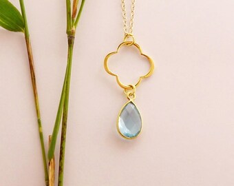 Blue topaz Necklace, December Birthstone Necklace, Gemstone Necklace, Blue Gemstone Necklace, Birthstone Jewellery, Clover necklace