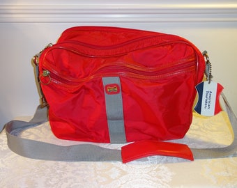 Vintage American Tourister Bag Red Luggage Weekender Carry On Bag Travel Bag Soft Shell