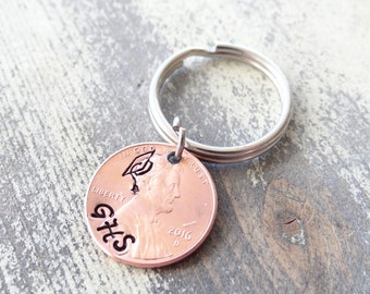 Custom Graduation Penny Keychain, Graduation keychain, penny keychain, class of 2017, graduate, graduation gift, graduation keychain