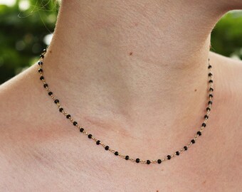 Delicate Black Onyx Necklace | Rosary Style Necklace| Minimalism Necklace | Dainty Gold Necklace | Gold vermeil rosary necklace | Silver 925