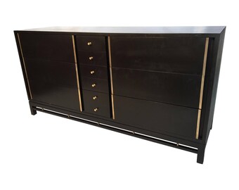 Hollywood Regency Mid Century Black and Brass Ten Drawer Dresser